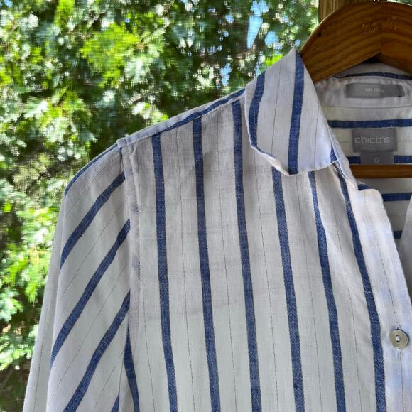 Chico's Women's White And Blue Striped 100% Linen Shirt Dress Size 0 (U.S. 4) - Picture 5 of 9